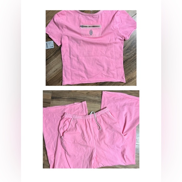 FP Movement by Free People Pants - Free People 2 piece set pink lemonade top wide leg pants M NWT